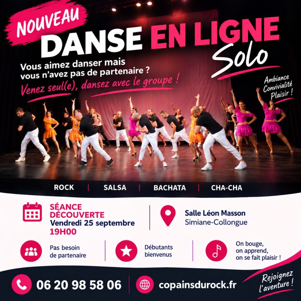 Nouveau cours de danse en ligne solo, seance decouverte vendredi 25 septembre 19h, Salle Leon Masson a Simiane-Collongue