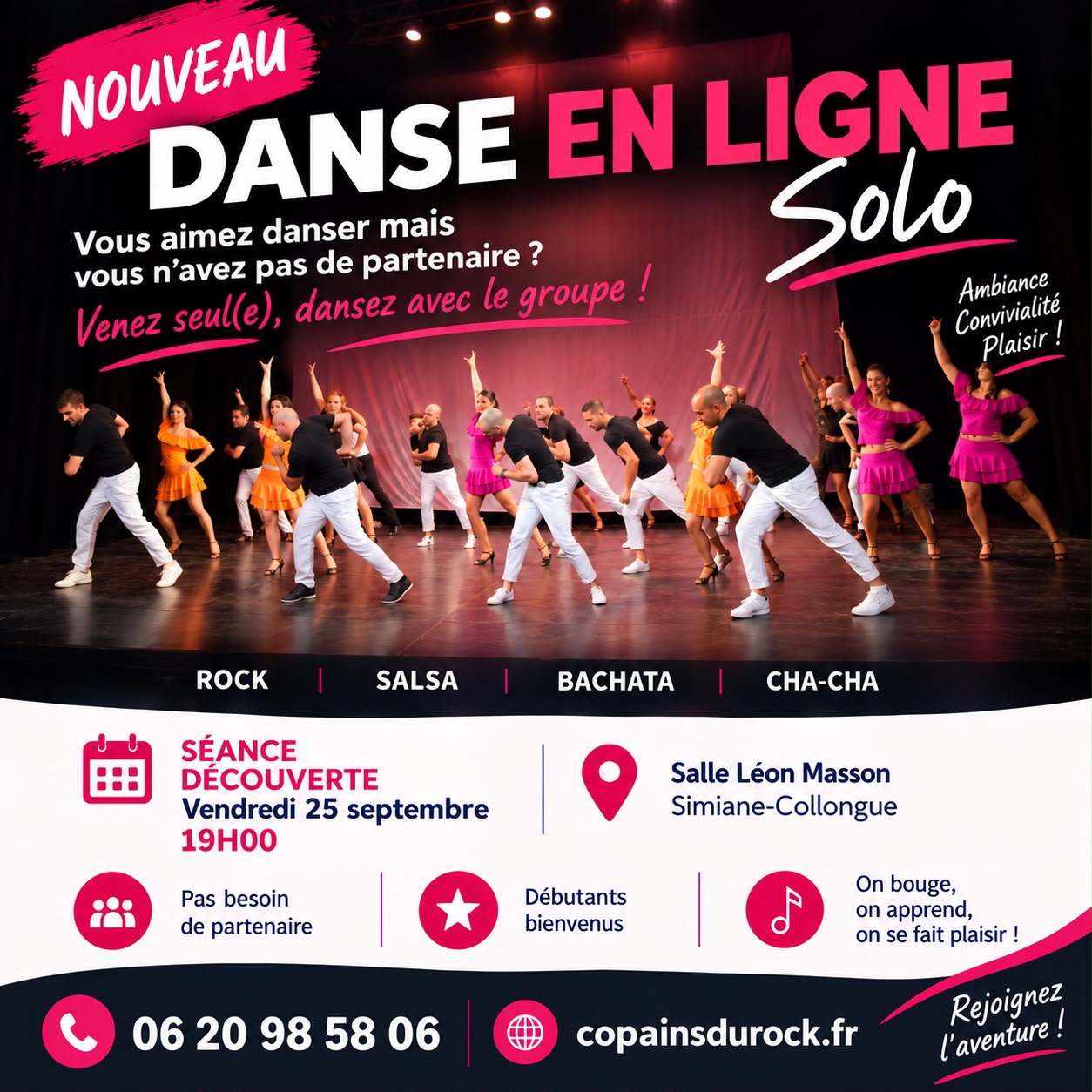 Nouveau cours de danse en ligne solo, seance decouverte vendredi 25 septembre 19h, Salle Leon Masson a Simiane-Collongue